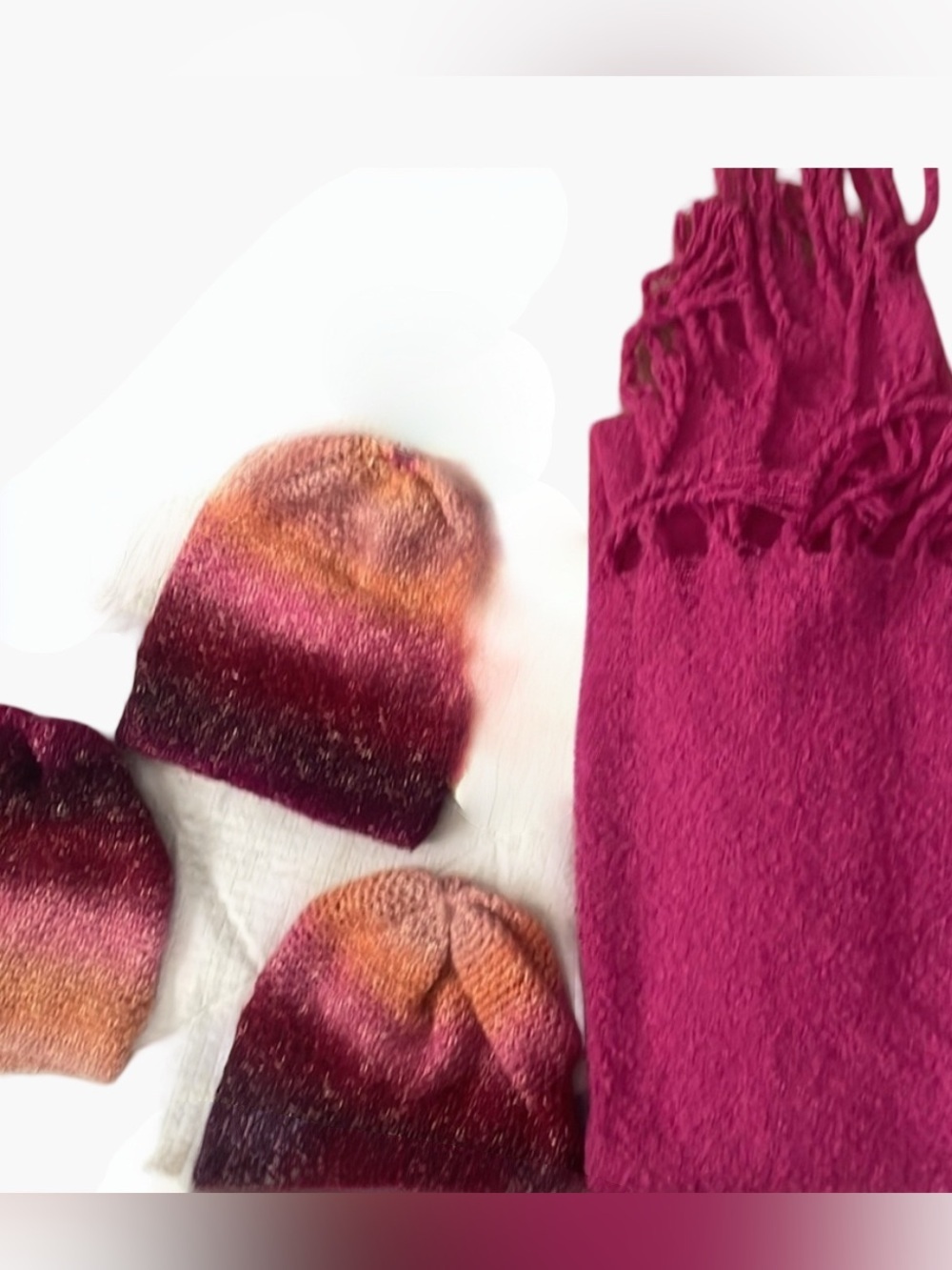 New crimson and maroon
Handmade whimsical Bohemian 3 hats & Two Scarfs